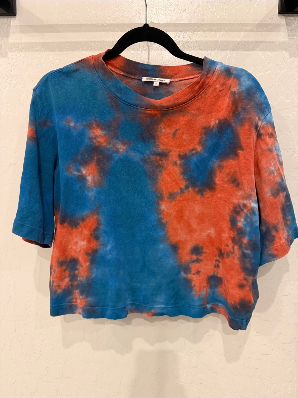Cotton Citizen Red & Blue Tie-Dye Cropped Crew Tee